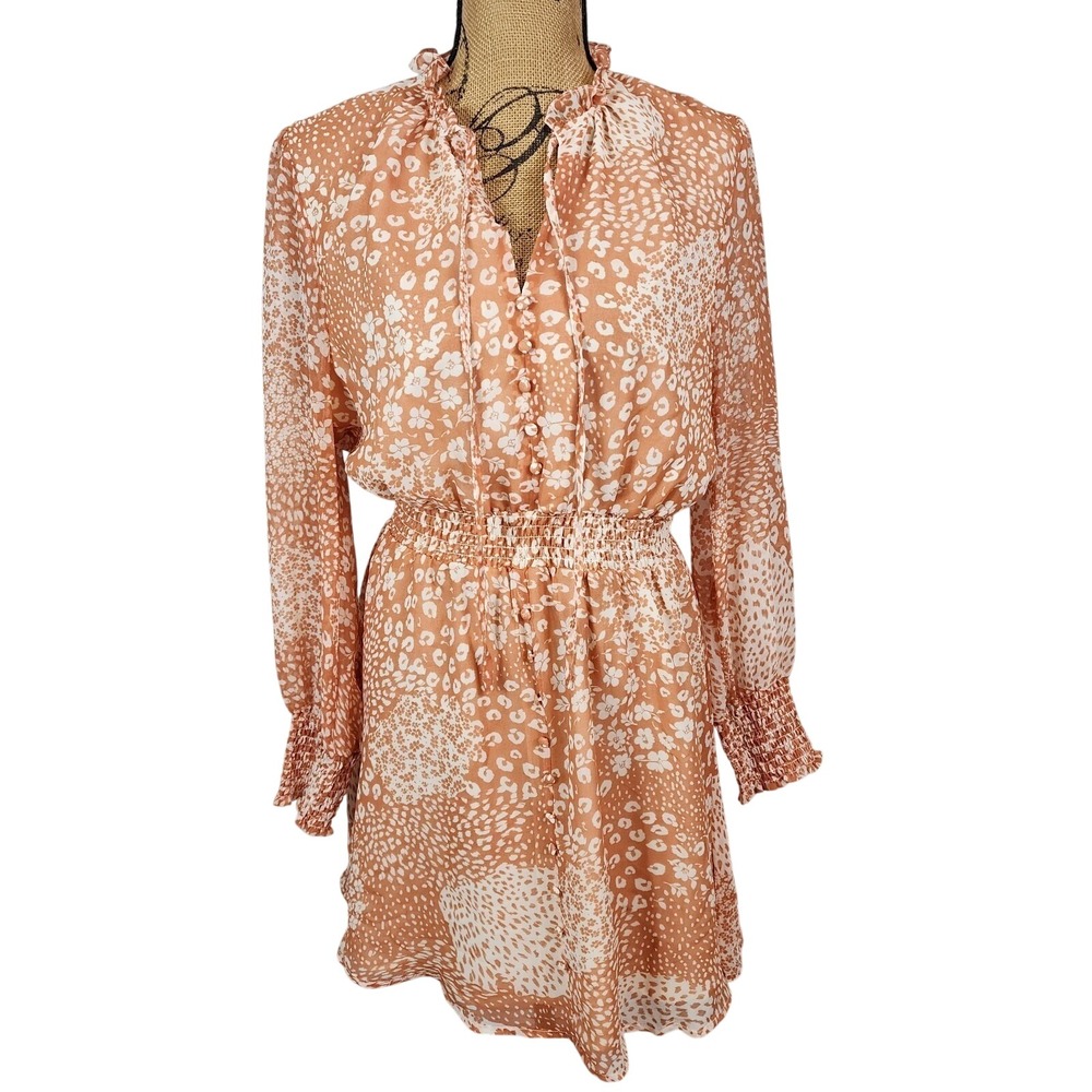 New BB DAKOTA X Steve Madden Size L Floral Smocked Detail Long Sleeve Mini Dress